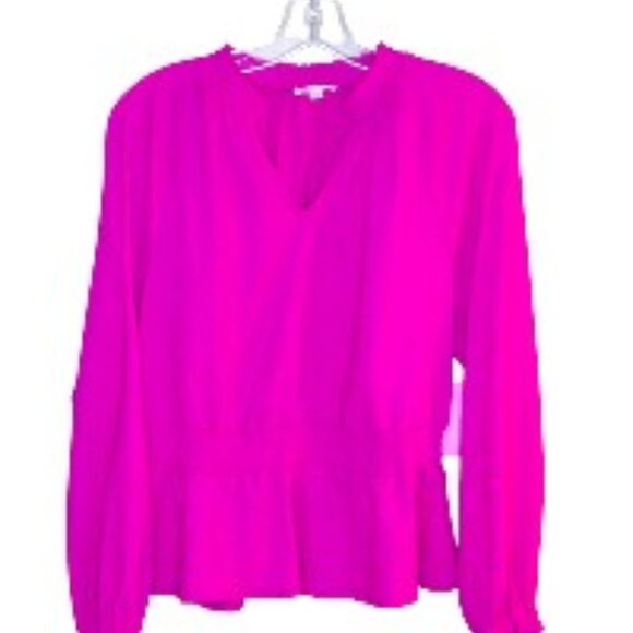 Riley & Rae Long Sleeve Peplum Top Pink M NWT - Picture 1 of 6